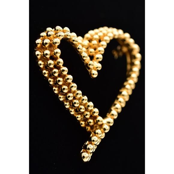 Fernando Originals Vintage Heart Pin Brooch Textured Chunky Gold FO Signed BinBI - Picture 2 of 12